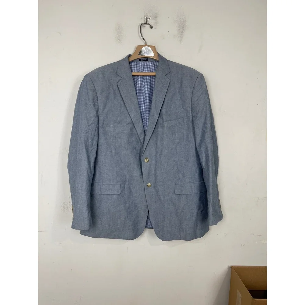 Saddlebred‎ Mens 44R Light Blue 100% Cotton 2 Button Blazer Sport Coat Gingham